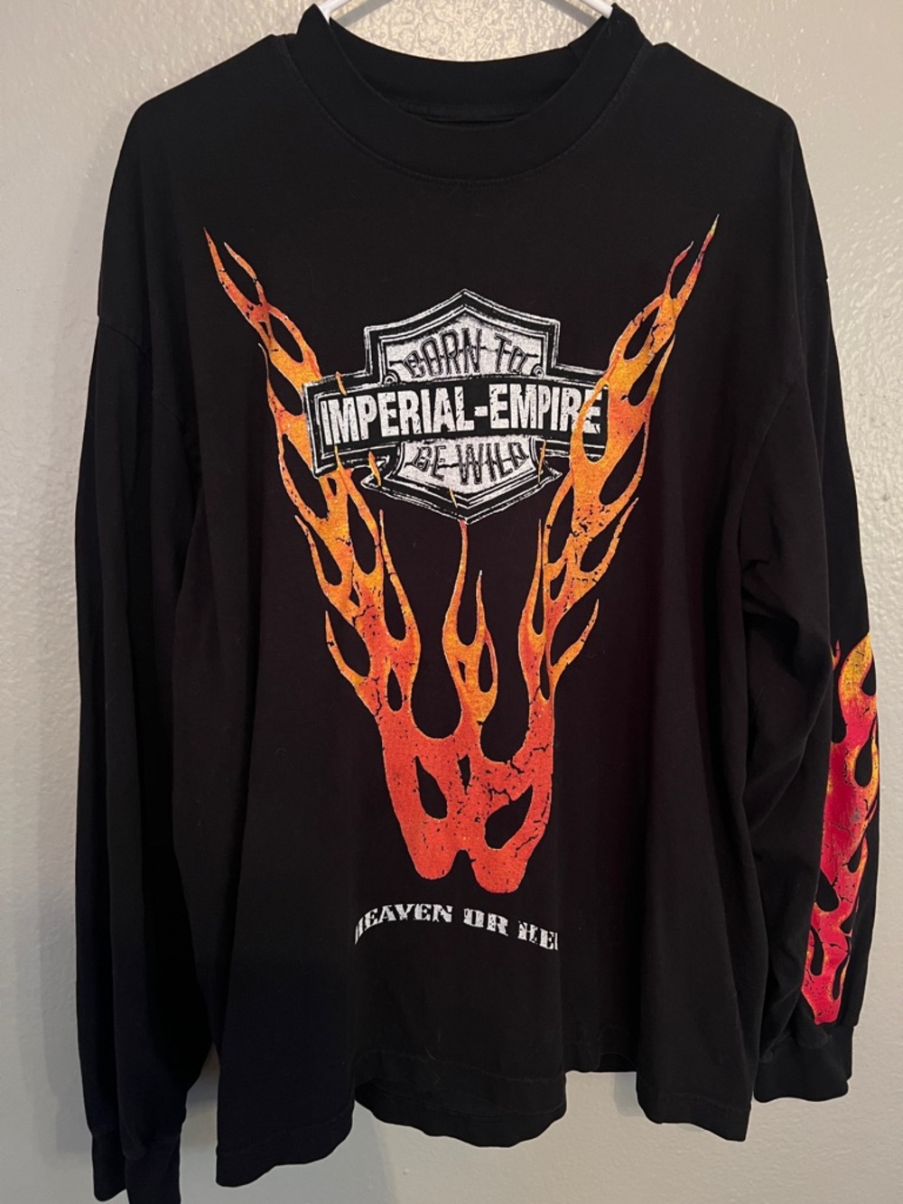 Black Long Sleeve Graphic Shirt with Orange Flame Print